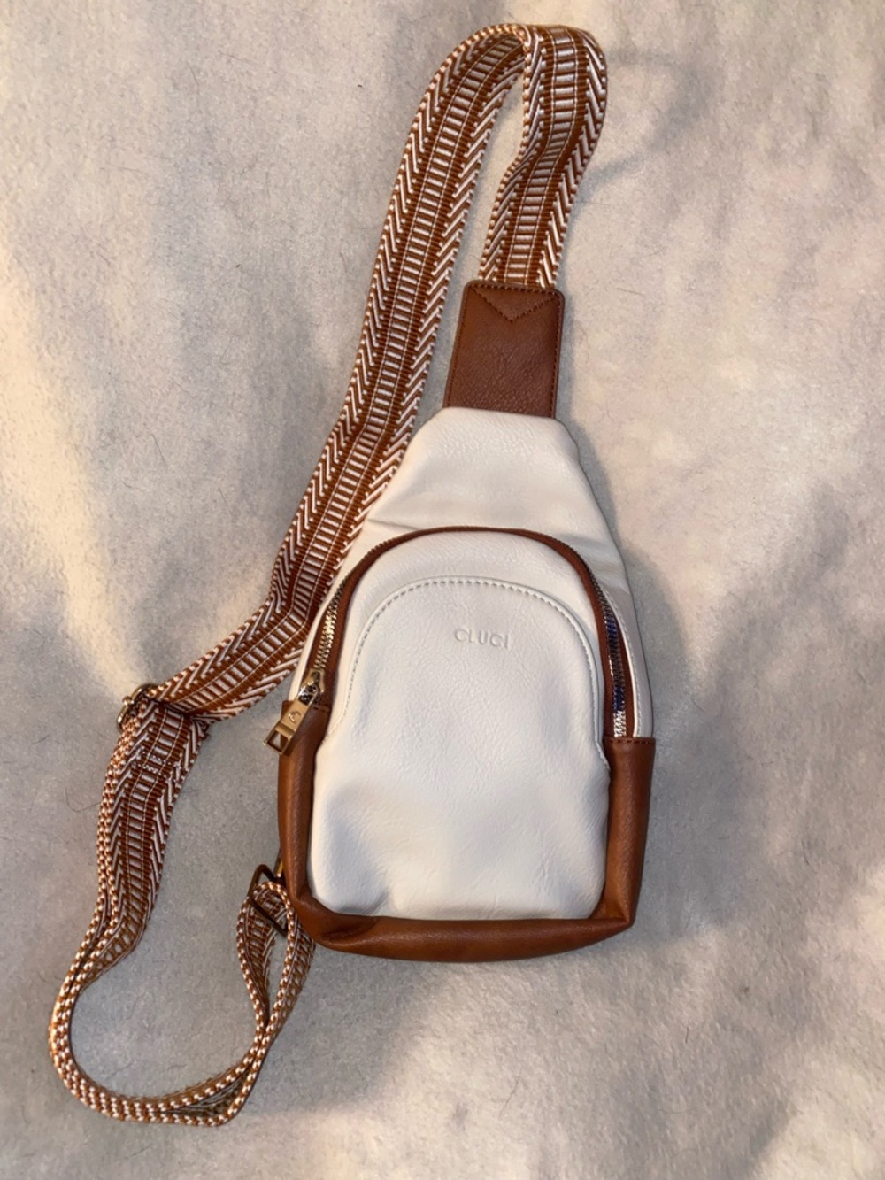 Cluci White and Brown Leather Crossbody Sling Bag